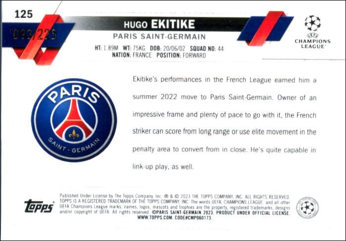 Hugo Ekitike 2022/23 Topps Chrome Club Competitions #125 RC xx/225