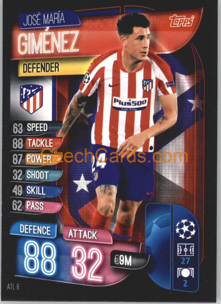 José María Giménez 2019/20 Topps Match Attax #ATL 6