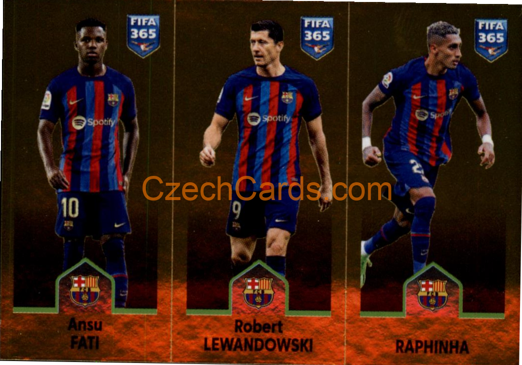 Ansu Fati / Robert Lewandowski / Raphinha 2023 Panini Fifa 365 sticker #161