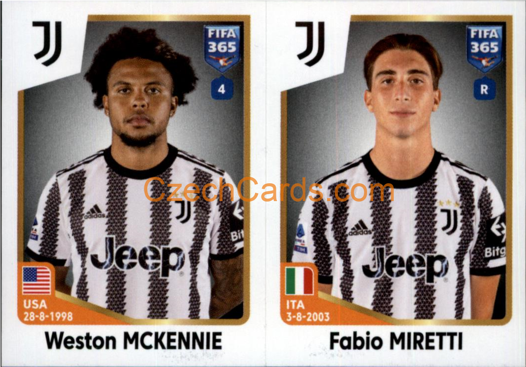 Weston McKennie / Fabio Miretti 2023 Panini Fifa 365 sticker #318