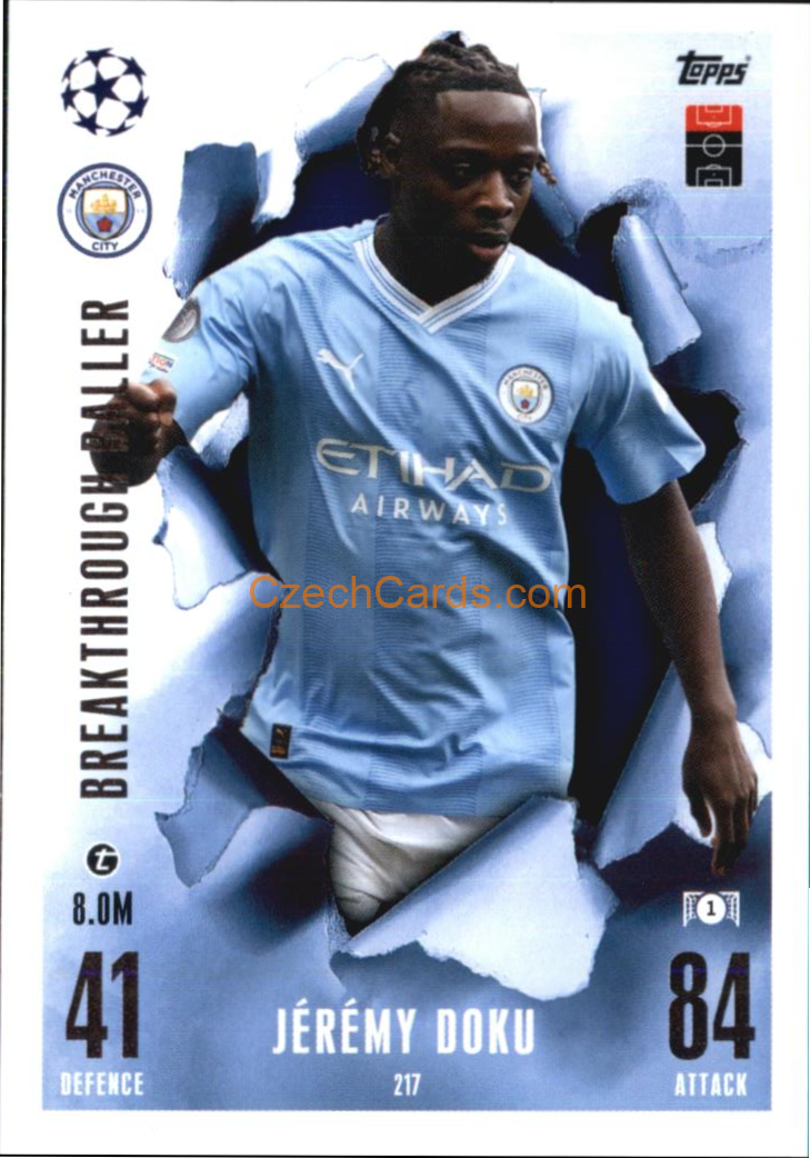 Jeremy Doku 2023/24 Topps Match Attax Extra Breakthrough Ballers #217