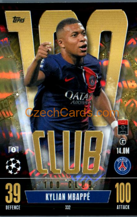 Kylian Mbappé 2023/24 Topps Match Attax Extra 100 Club #332