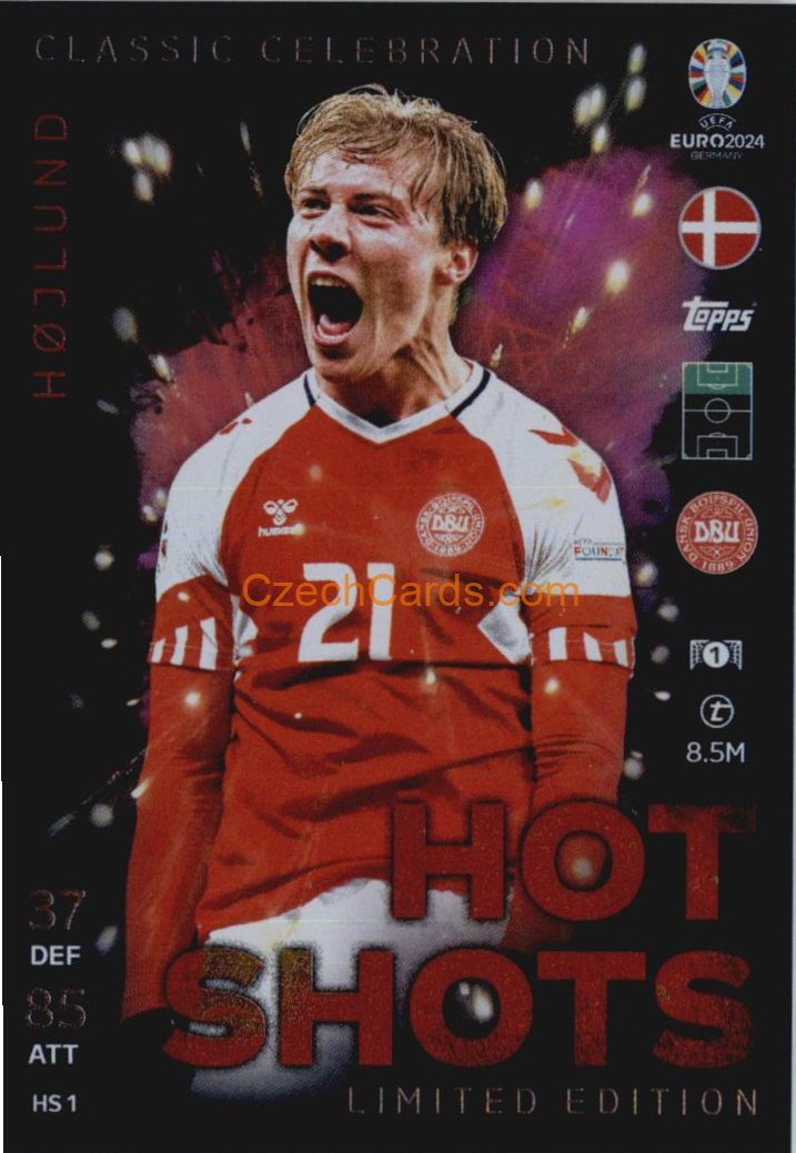 Rasmus Højlund 2024 EURO Match Attax Limited Edition - Hot Shots #HSLE1
