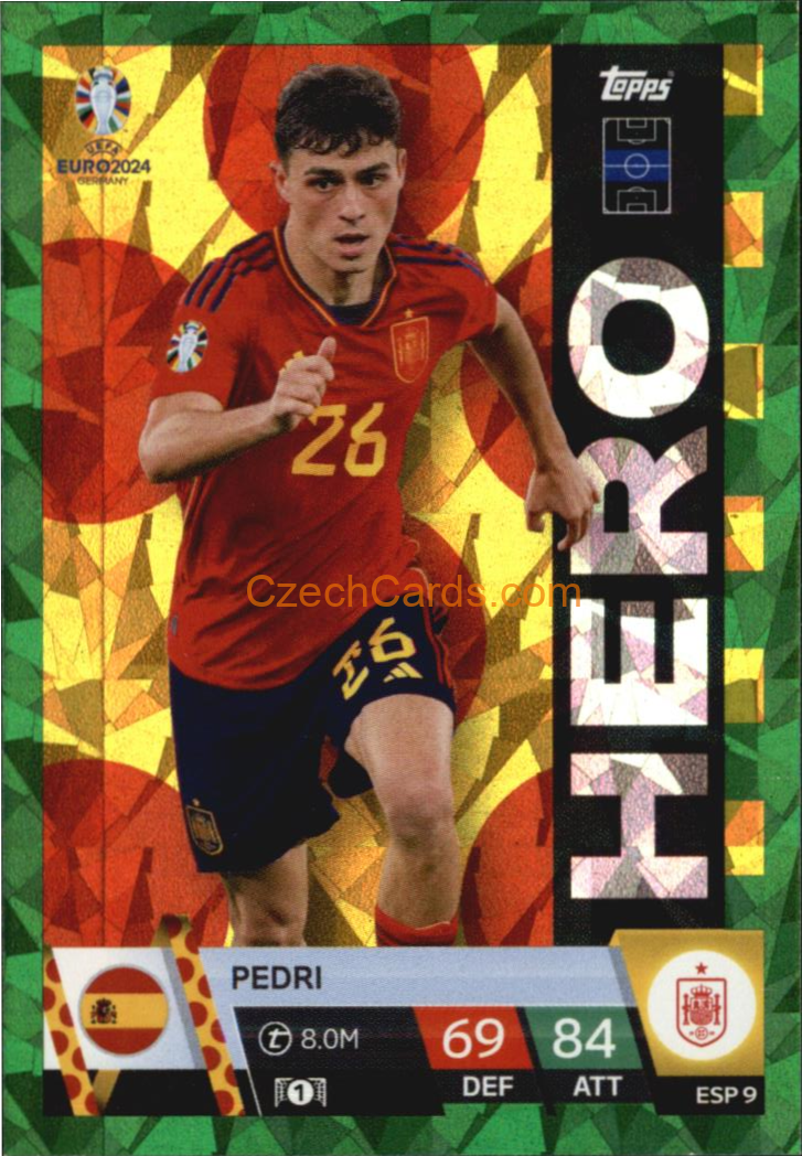 Pedri 2024 EURO Match Attax Hero Green Parallel #ESP9