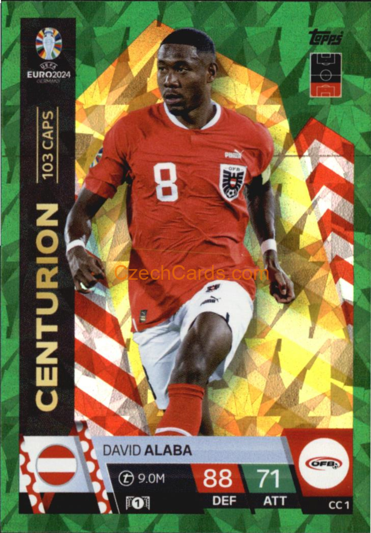 David Alaba 2024 EURO Match Attax Centurion Green Parallel #CC1