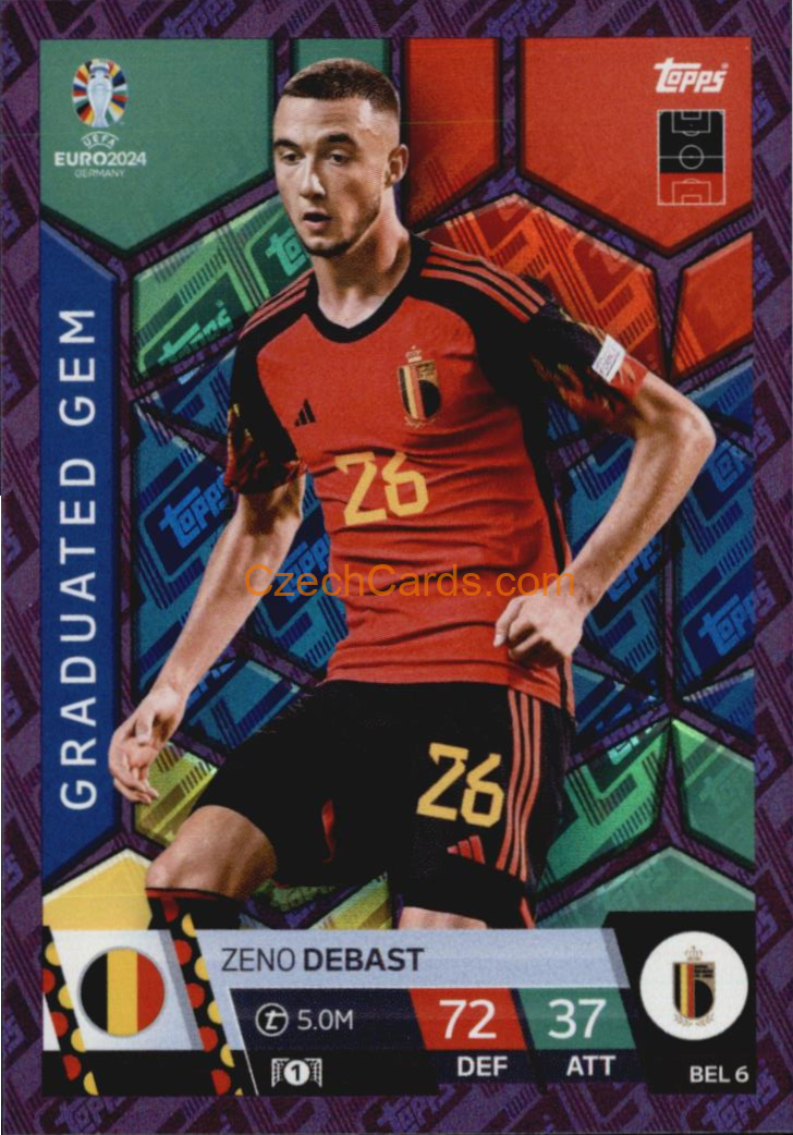 Zeno Debast 2024 EURO Match Attax Graduated Gem Purple Parallel #BEL6