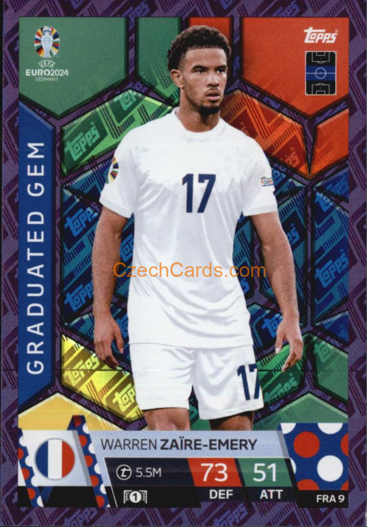 Warren Zaïre-Emery 2024 EURO Match Attax Graduated Gem Purple Parallel #FRA9