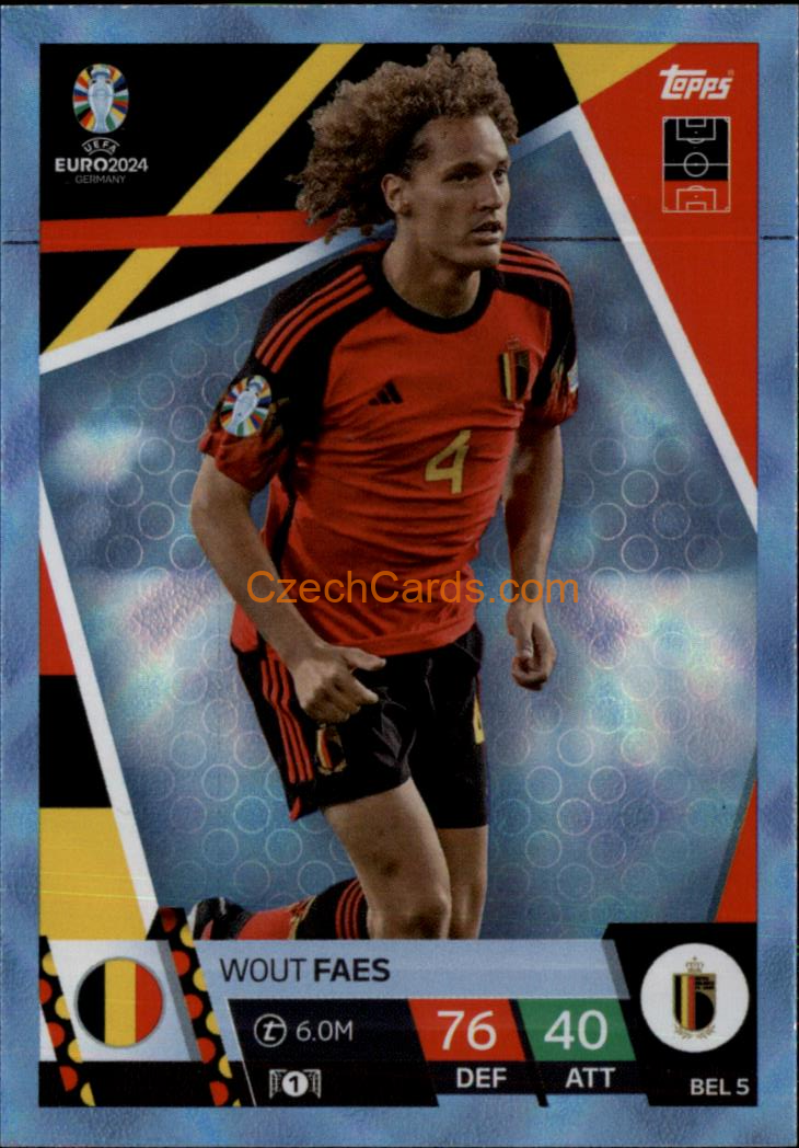 Wout Faes 2024 EURO Match Attax Crystal Parallel #BEL5