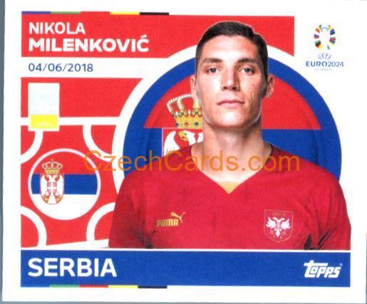 Nikola Milenković 2024 Topps UEFA Euro sticker #SRB8