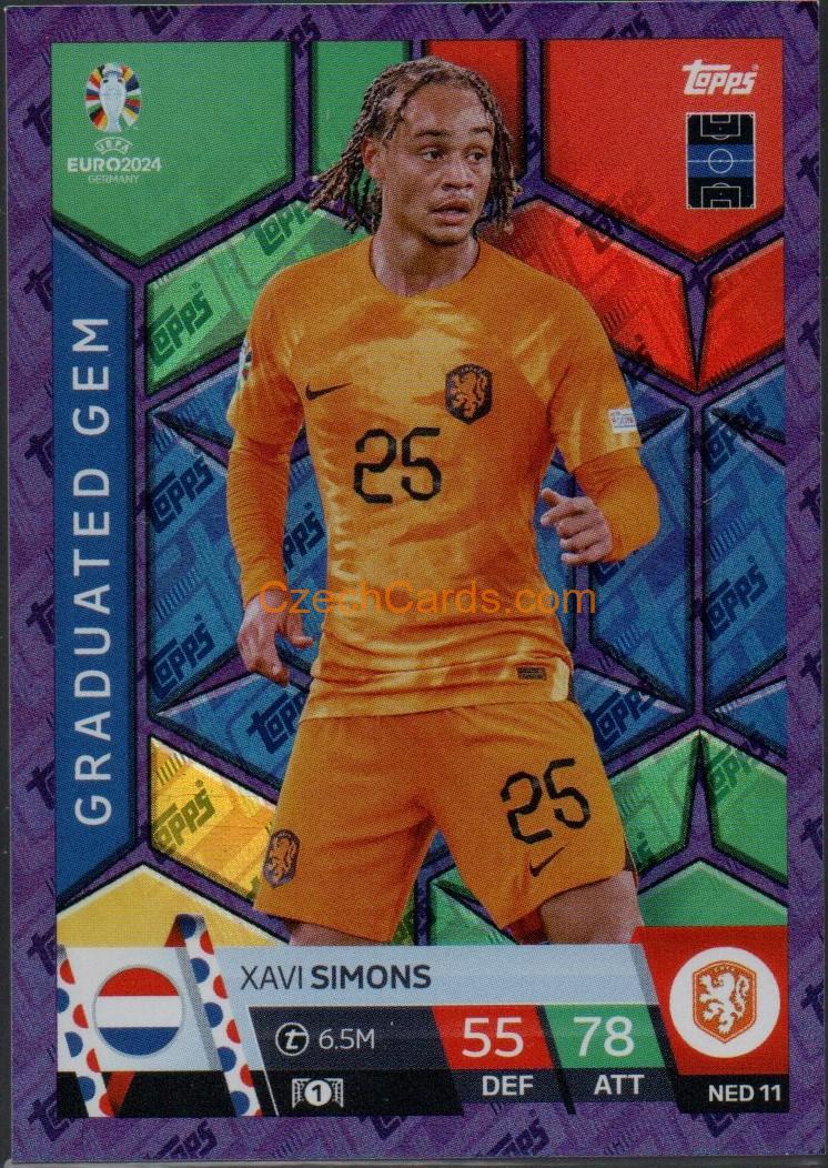 Xavi Simons 2024 EURO Match Attax Graduated Gem Purple Parallel #NED11
