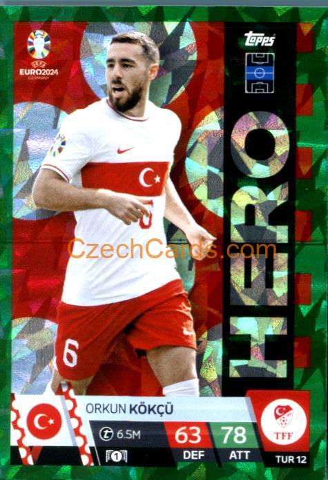 Orkun Kökçü 2024 EURO Match Attax Hero green parallel #TUR12