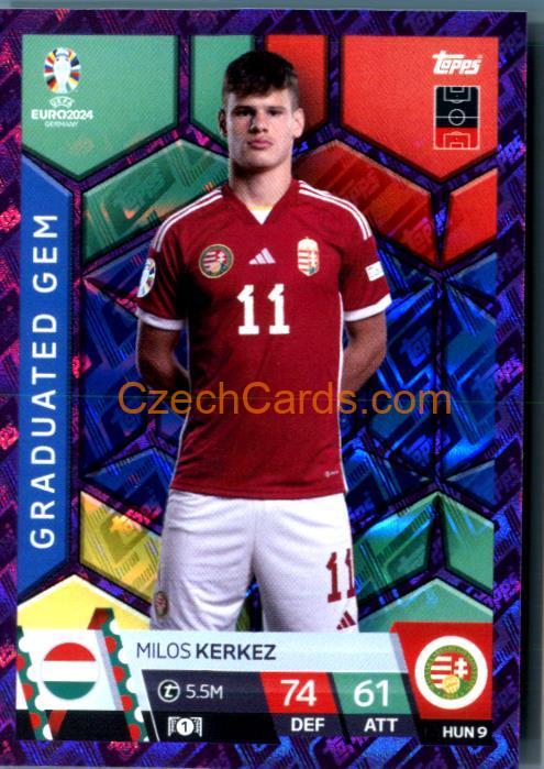 Milos Kerkez 2024 EURO Match Attax Graduated Gem green parallel #HUN9