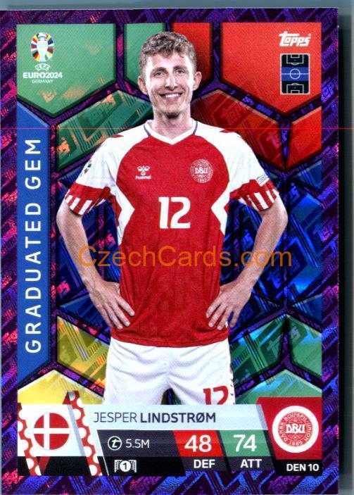 Jesper Lindström 2024 EURO Match Attax Graduated Gem purple parallel #DEN10