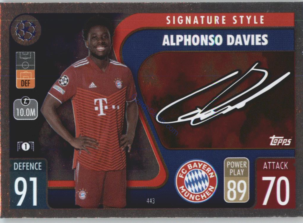 Alphonso Davies Topps Match Attax 2021/22 Signature Style #443