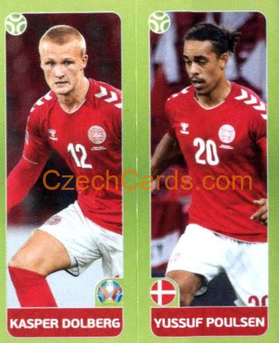Kasper Dolberg / Yussuf Poulsen 2020 Panini UEFA Euro Tournament Ed. Blue #147