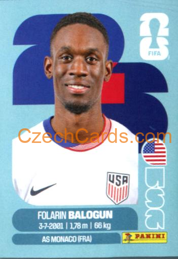 Folarin Balogun 2026 Panini World Cup Sticker #USA20