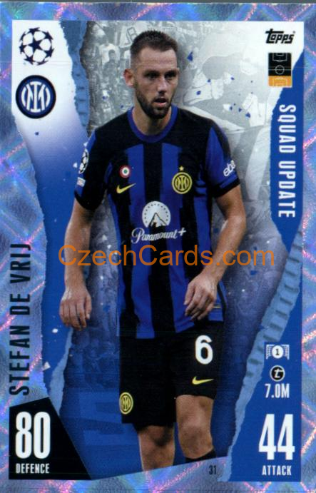 Stefan De Vrij 2023/24 Topps Match Attax Extra Crystal Parallel #31