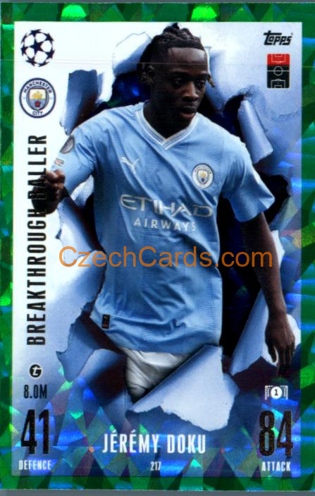 Jeremy Doku 2023/24 Topps Match Attax Extra Green Parallel #217