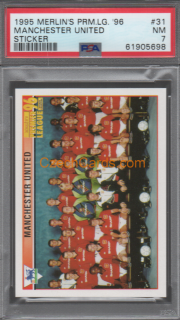 Manchester United Team Foto Merlin's 1995 sticker (Beckham RC) #31 PSA 7